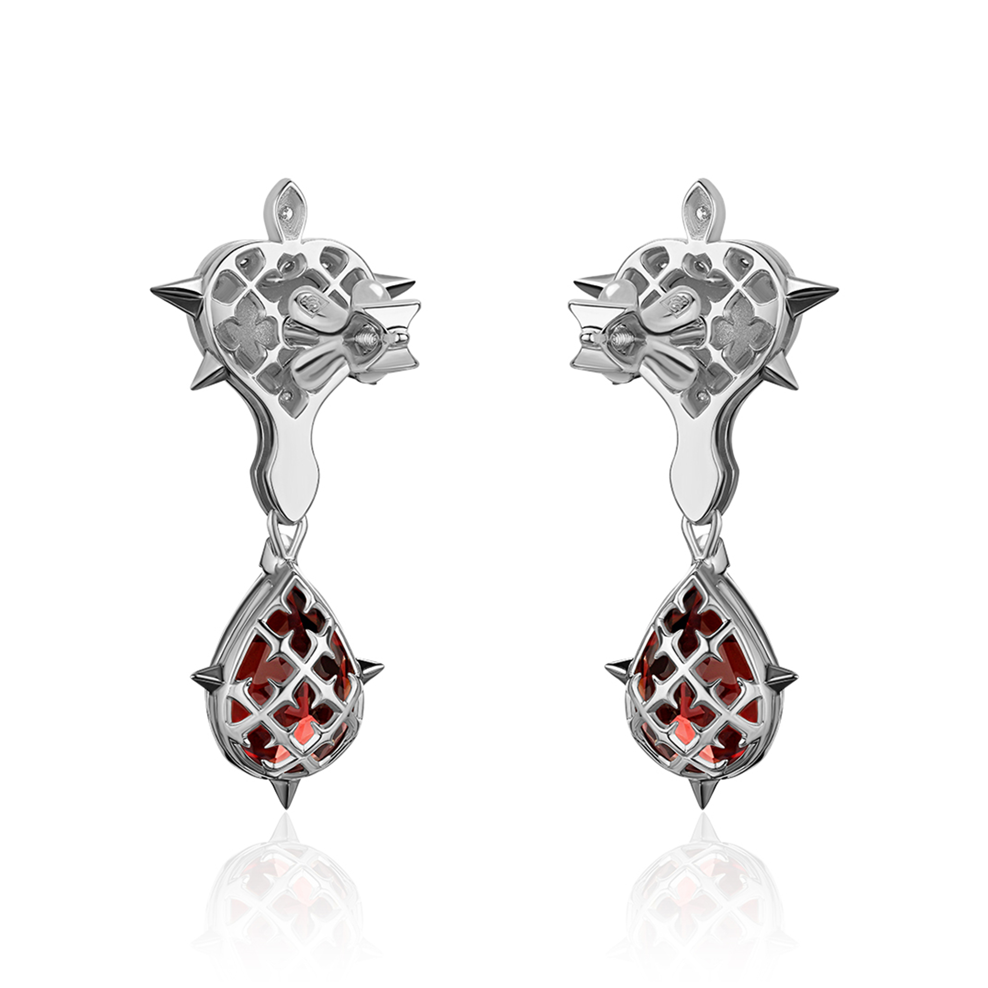 Серьги из белого золота с гранатами и бриллиантами 585 пробы 01С6215827ЧР-1