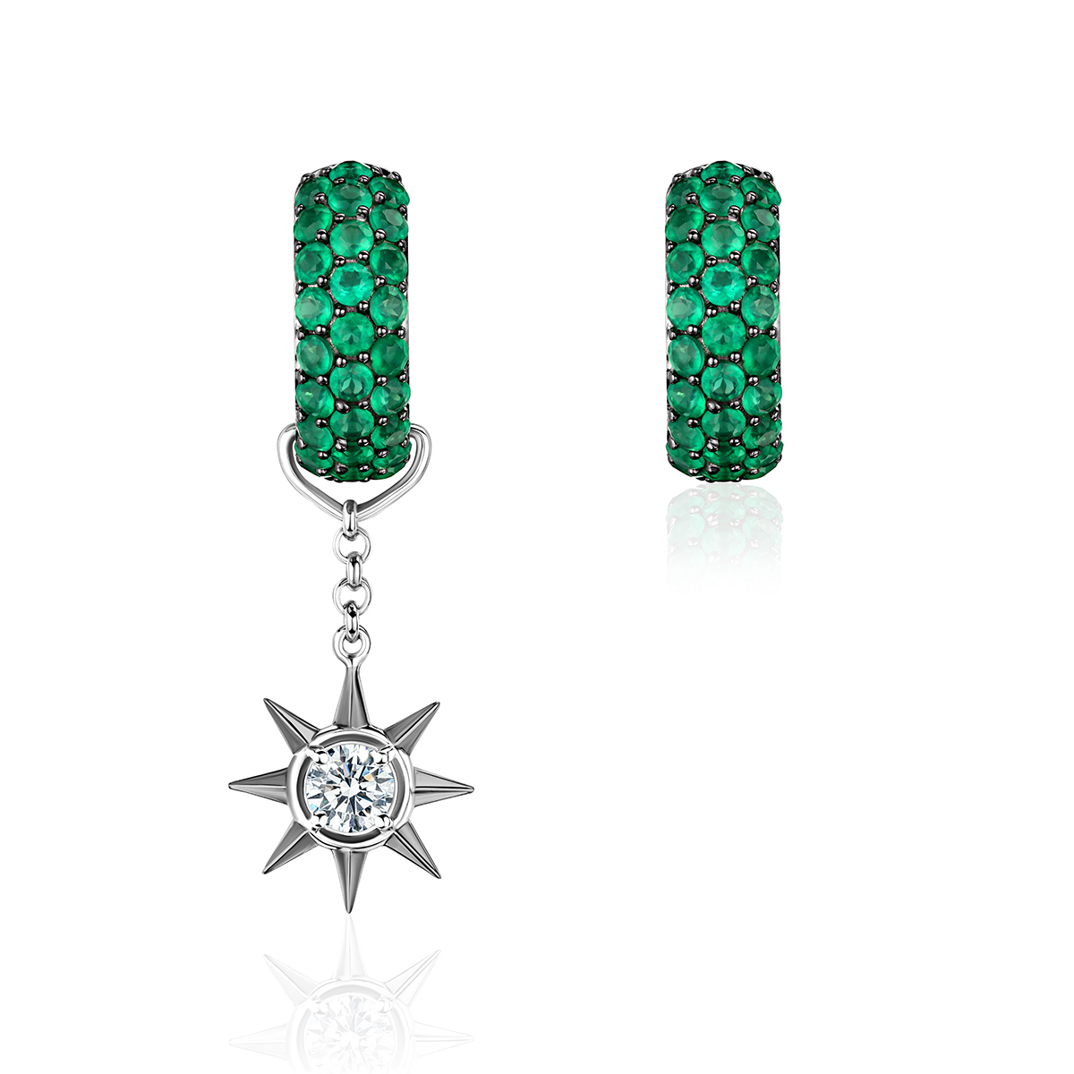 Серьги из белого золота с агатами и бриллиантом 585 пробы 01С6215931ЧР-1