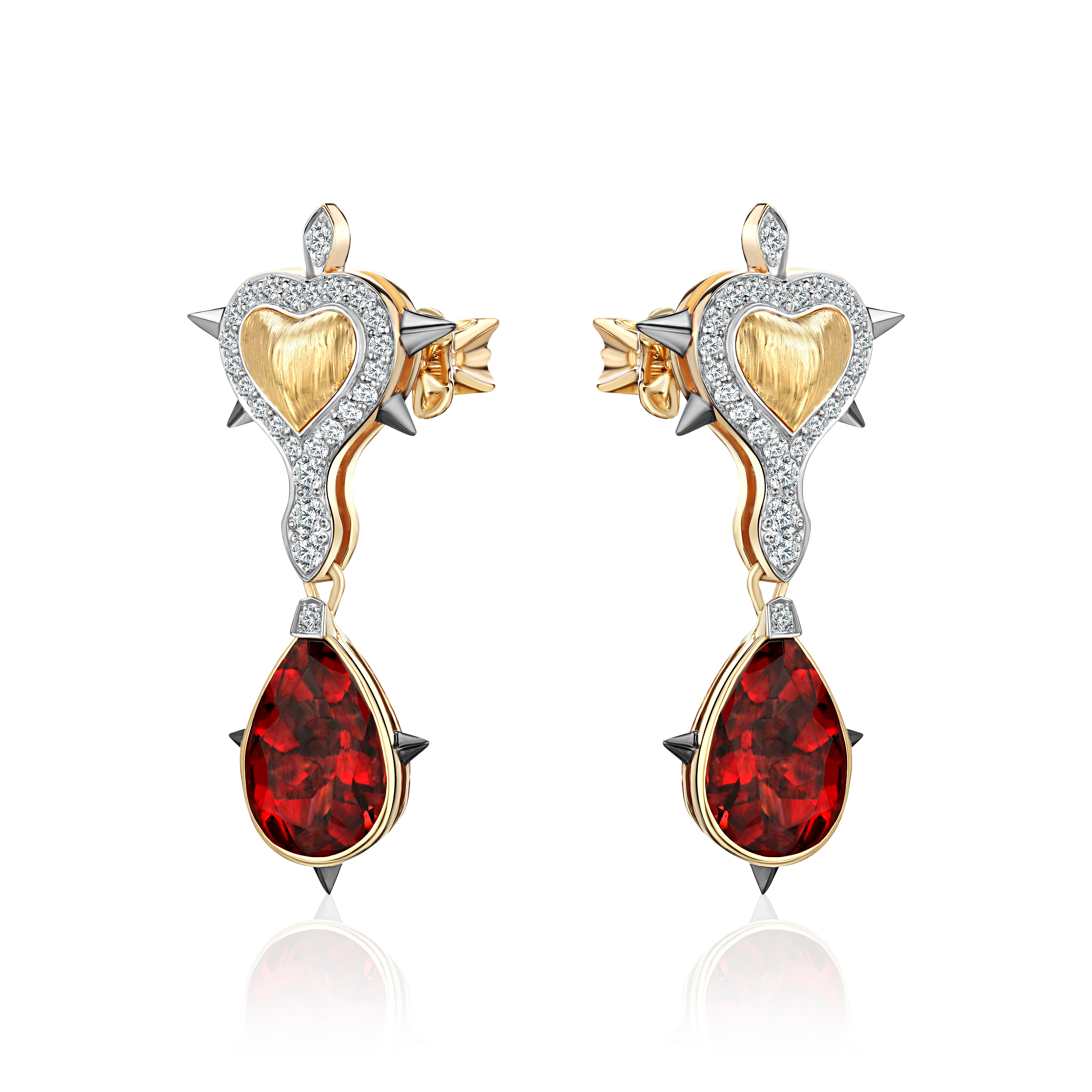 Серьги из желтого золота с гранатами и бриллиантами 585 пробы 01С6315827ЧР-1