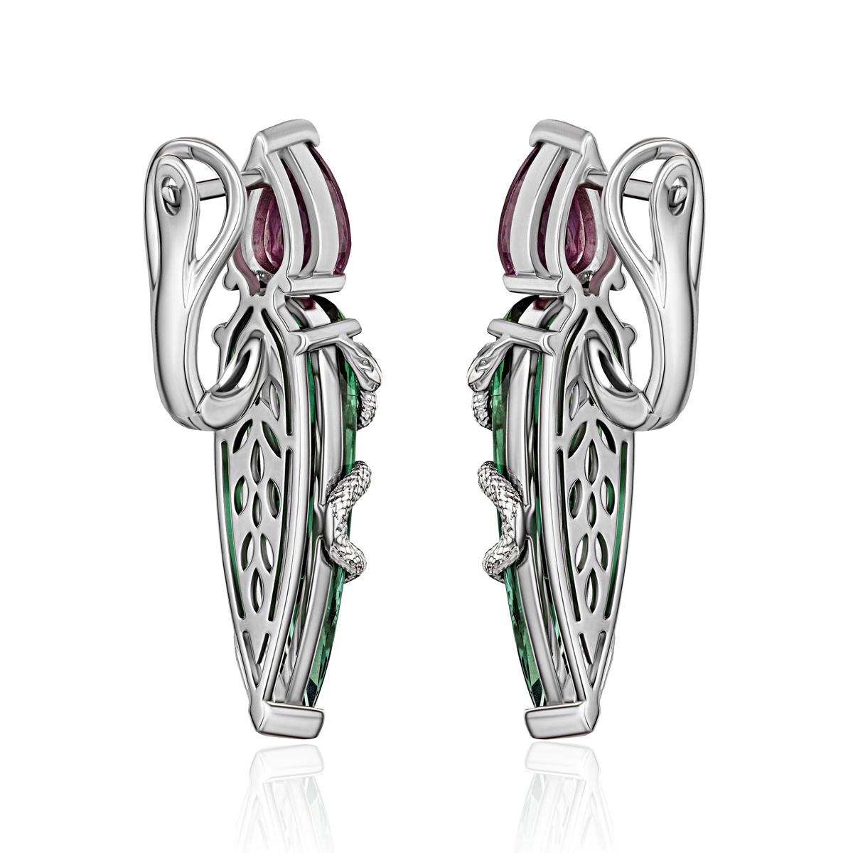 Серьги из белого золота с аметистами и турмалинами 585 пробы 01С3215964-1