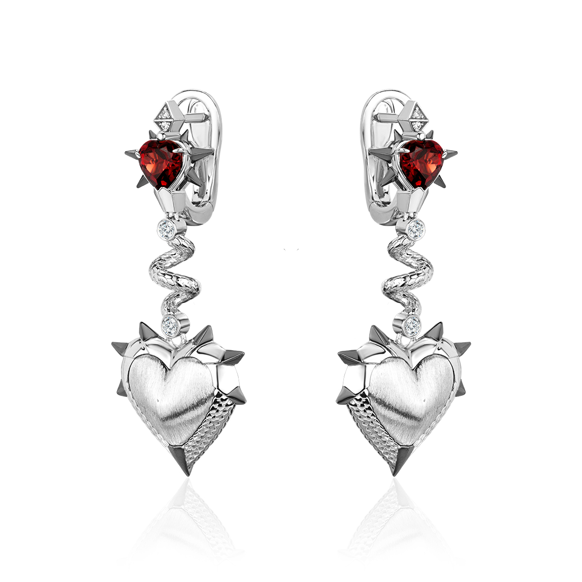 Серьги из белого золота с гранатами и бриллиантами 585 пробы 01С6215832ЧР-1