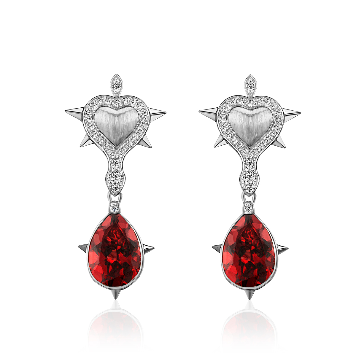 Серьги из белого золота с гранатами и бриллиантами 585 пробы 01С6215827ЧР-1