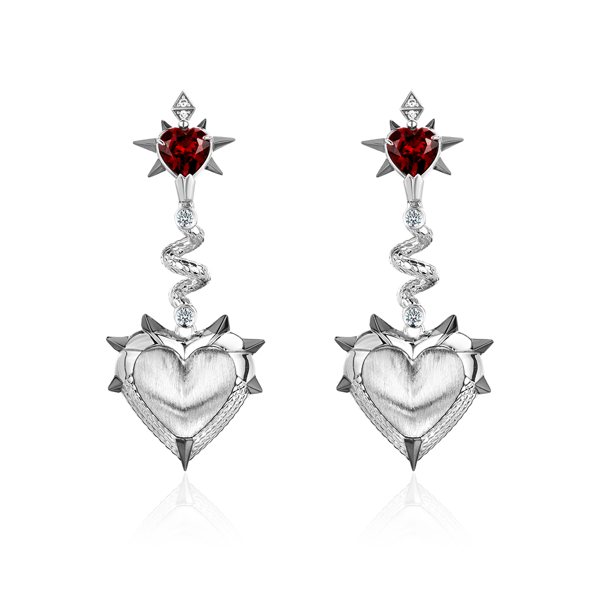 Серьги из белого золота с гранатами и бриллиантами 585 пробы 01С6215832ЧР-1