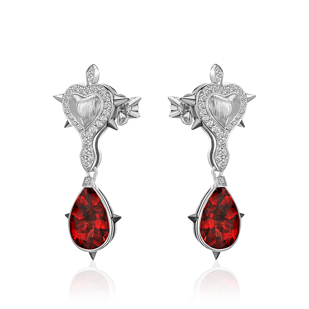 Серьги из белого золота с гранатами и бриллиантами 585 пробы 01С6215827ЧР-1