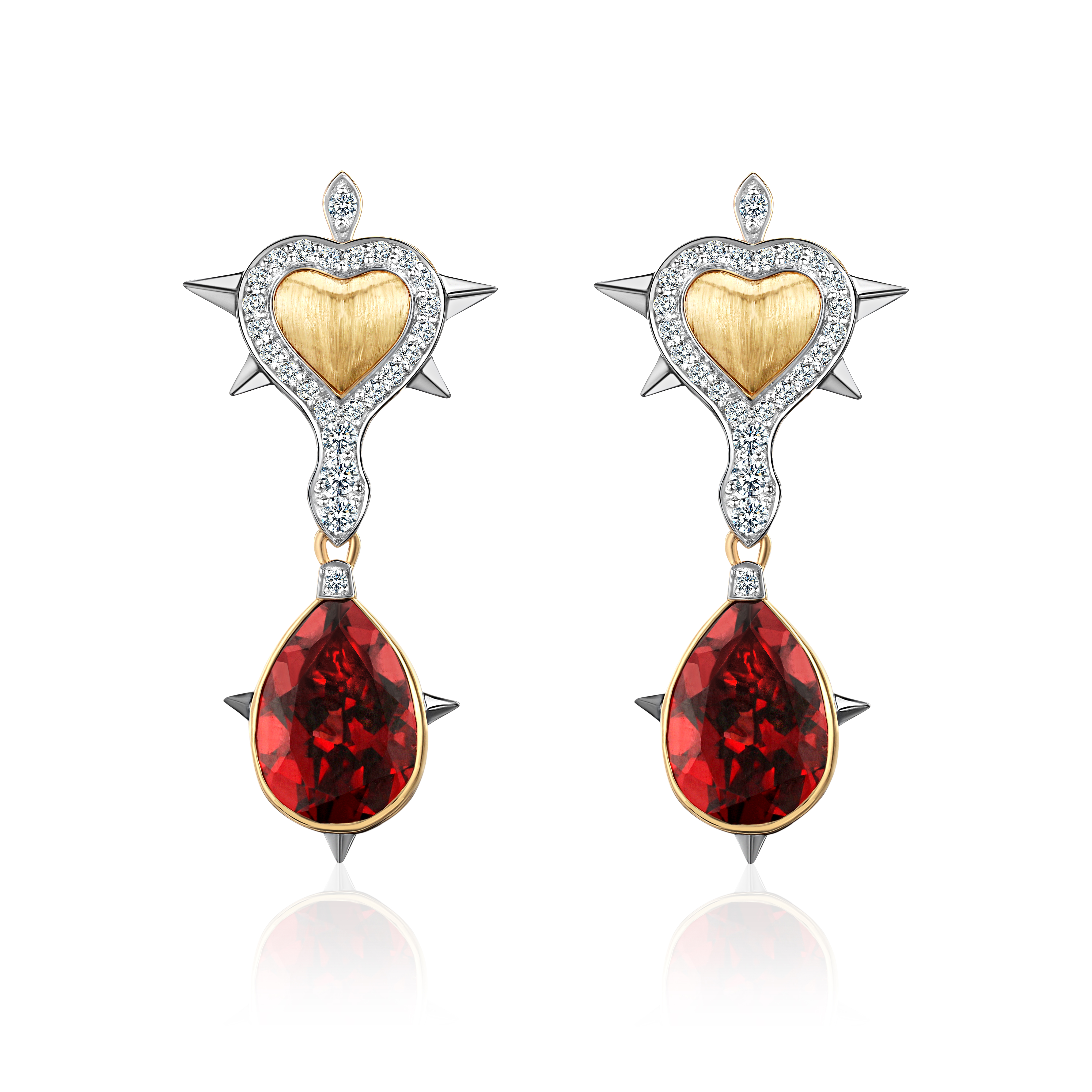 Серьги из желтого золота с гранатами и бриллиантами 585 пробы 01С6315827ЧР-1