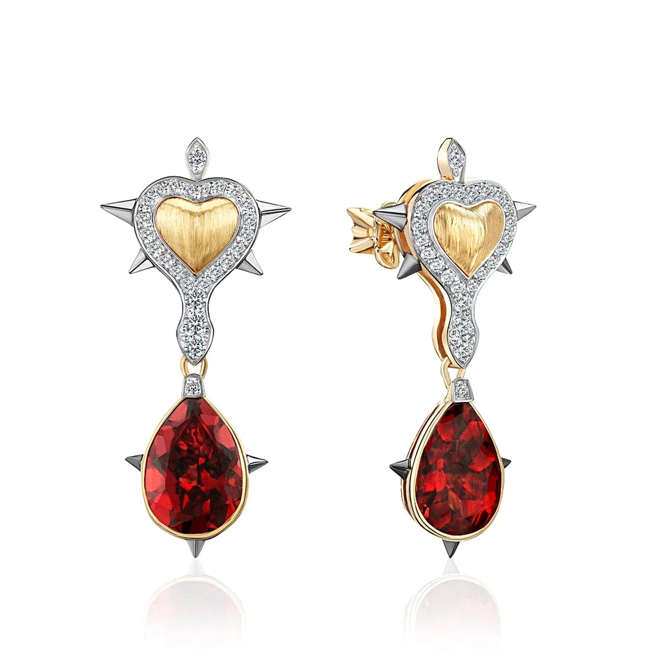 Серьги из желтого золота с гранатами и бриллиантами 585 пробы 01С6315827ЧР-1
