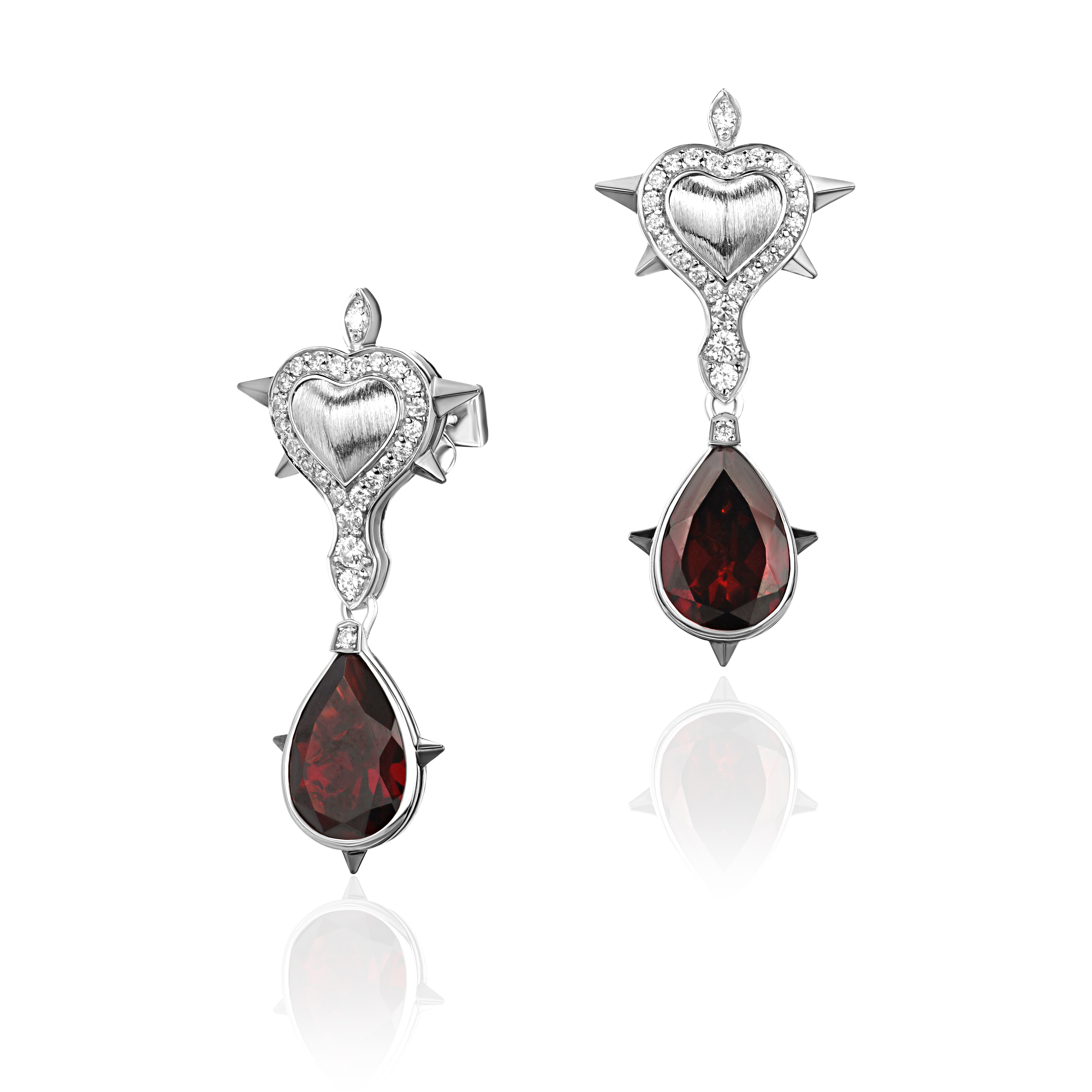 Серьги из белого золота с гранатами и бриллиантами 585 пробы 01С6215827ЧР-1