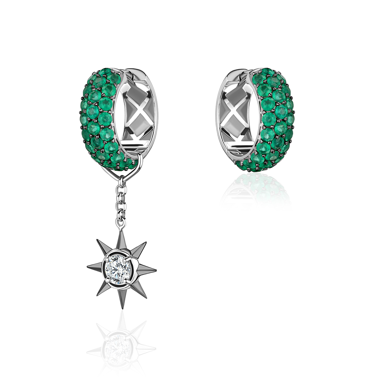 Серьги из белого золота с агатами и бриллиантом 585 пробы 01С6215931ЧР-1