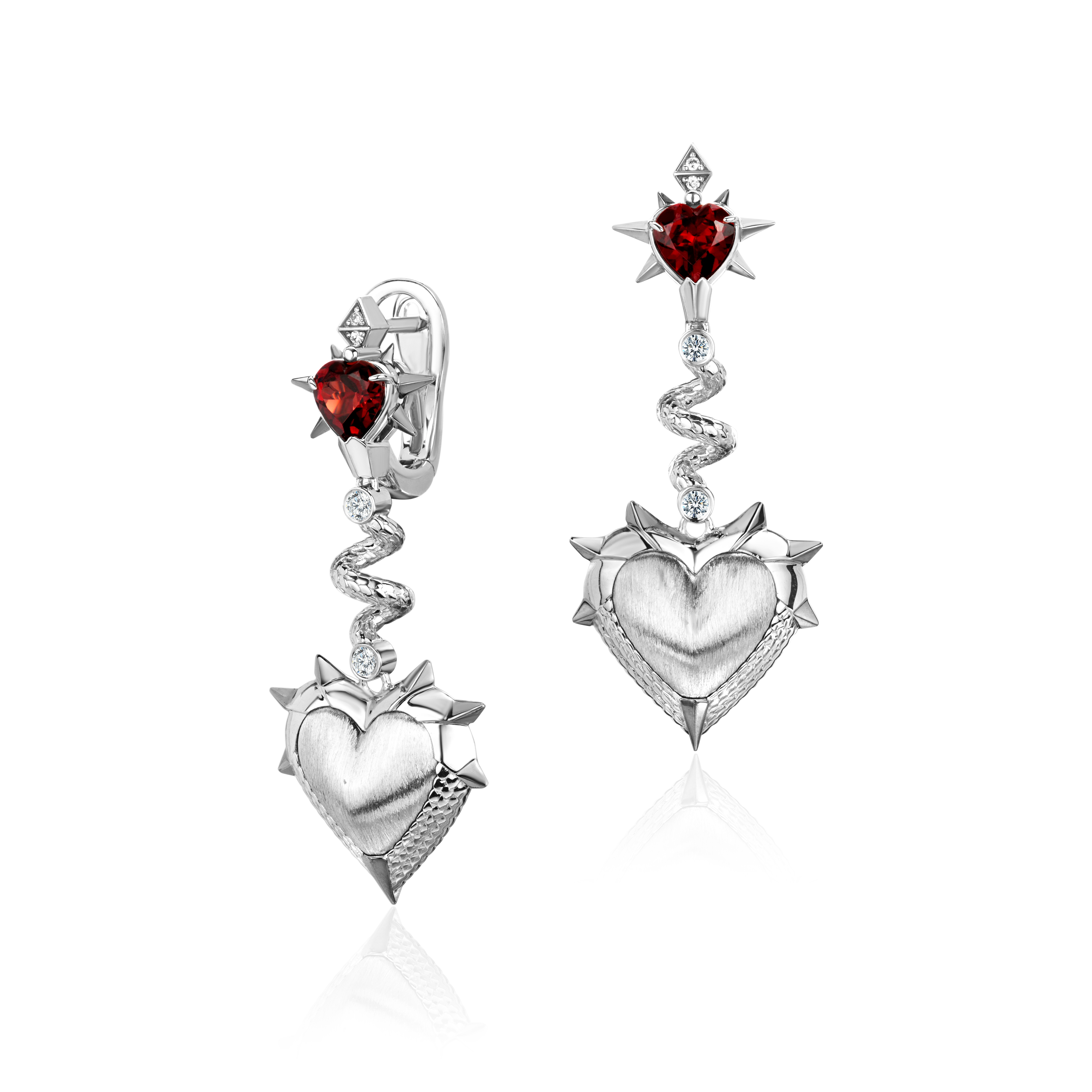 Серьги из белого золота с гранатами и бриллиантами 585 пробы 01С6215832ЧР-1